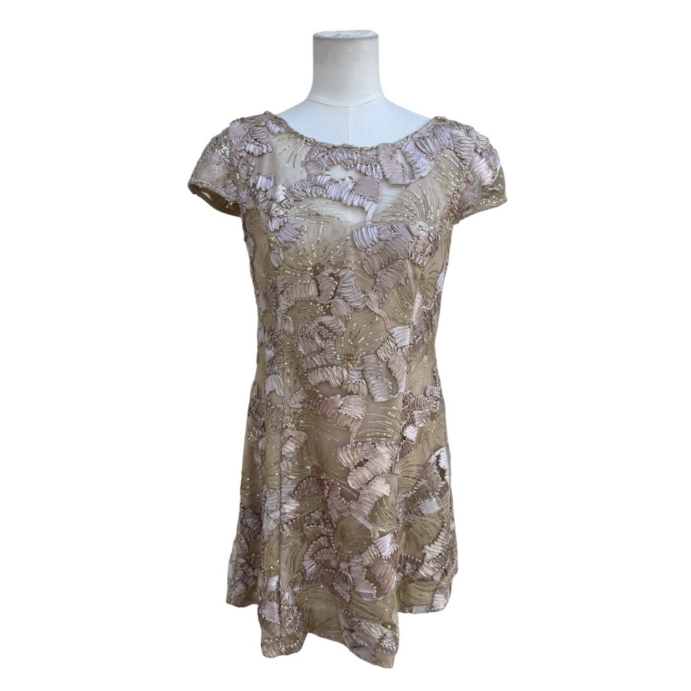 Alex Evenings Dress 12 Beige Blush Sequin Embroidered Cocktail Party Formal
